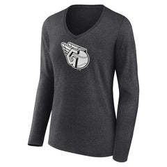 Cleveland Guardians Women's Monochrome Long Sleeve V-Neck T-Shirt - Charcoal - MLB on Sale