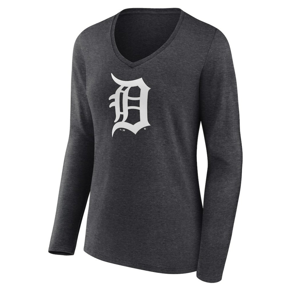 Detroit Tigers Women's Monochrome Long Sleeve V-Neck T-Shirt - Charcoal - MLB Discount