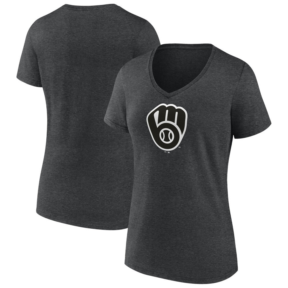Milwaukee Brewers Women's Monochrome V-Neck T-Shirt - Charcoal - MLB Sale