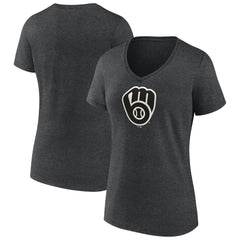 Milwaukee Brewers Women's Monochrome V-Neck T-Shirt - Charcoal - MLB Sale