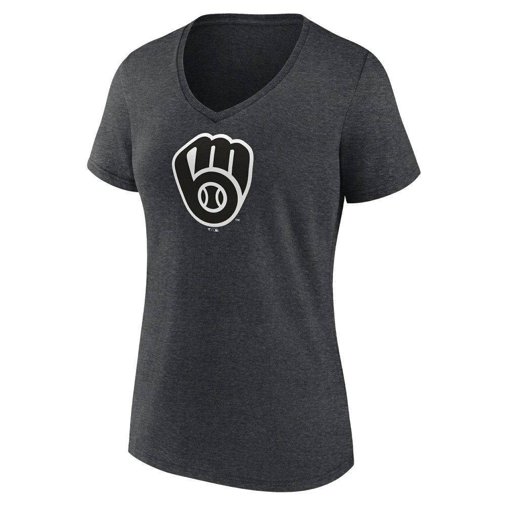 Milwaukee Brewers Women's Monochrome V-Neck T-Shirt - Charcoal - MLB Sale