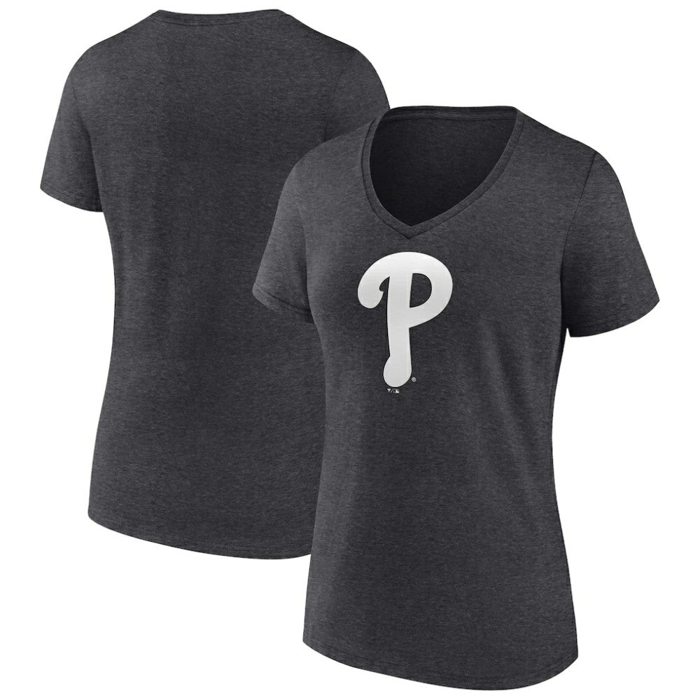 Philadelphia Phillies Women's Monochrome V-Neck T-Shirt - Charcoal - MLB on Sale