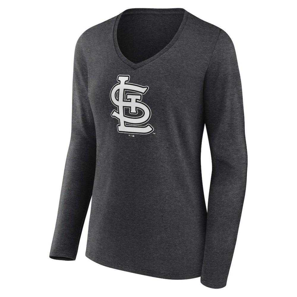 St. Louis Cardinals Women's Monochrome Long Sleeve V-Neck T-Shirt - Charcoal - MLB Discount