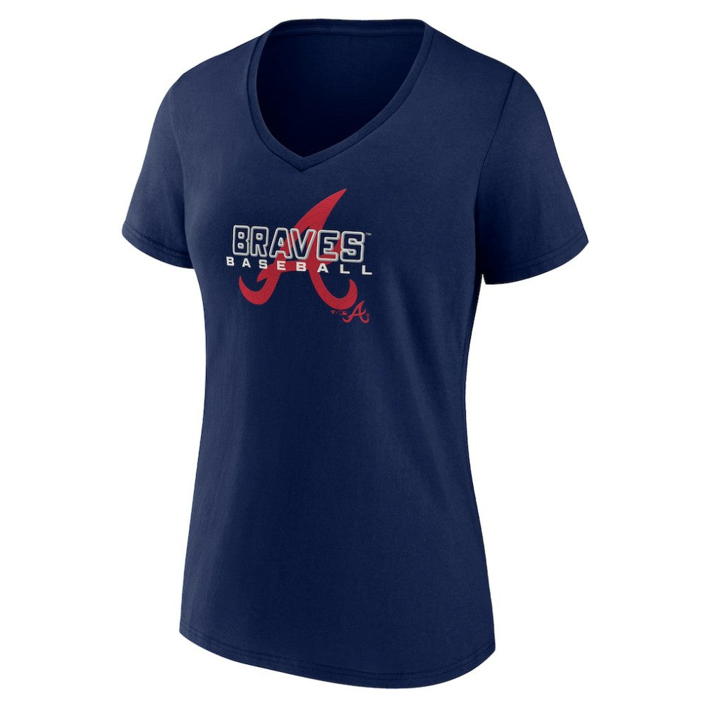Atlanta Braves Women's Stellar V-Neck T-Shirt - Navy - MLB Discount