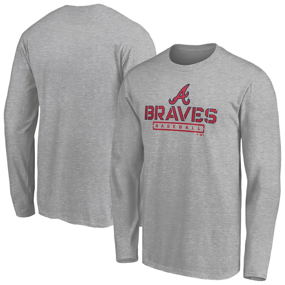 Atlanta Braves Evanston Stencil Long Sleeve T-Shirt - Gray - MLB Discount