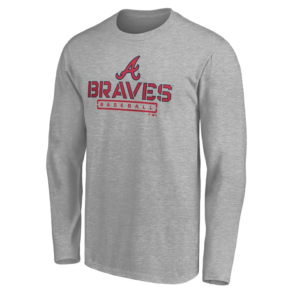 Atlanta Braves Evanston Stencil Long Sleeve T-Shirt - Gray - MLB Discount