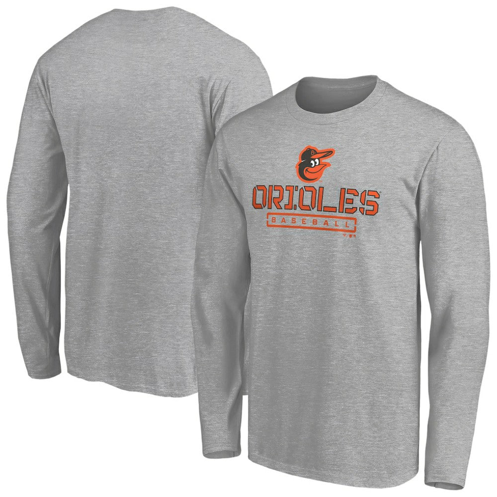 Baltimore Orioles Evanston Stencil Long Sleeve T-Shirt - Gray - MLB Sale
