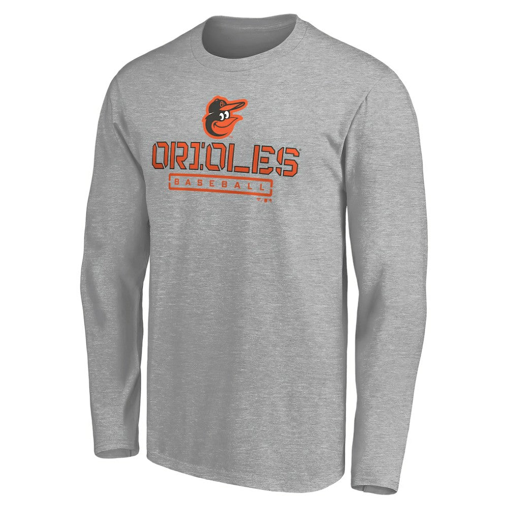 Baltimore Orioles Evanston Stencil Long Sleeve T-Shirt - Gray - MLB Sale