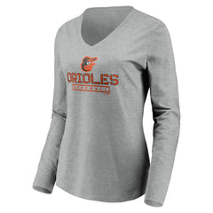 Baltimore Orioles Women's Evanston Stencil Long Sleeve V-Neck T-Shirt - Gray - MLB Lifestyle