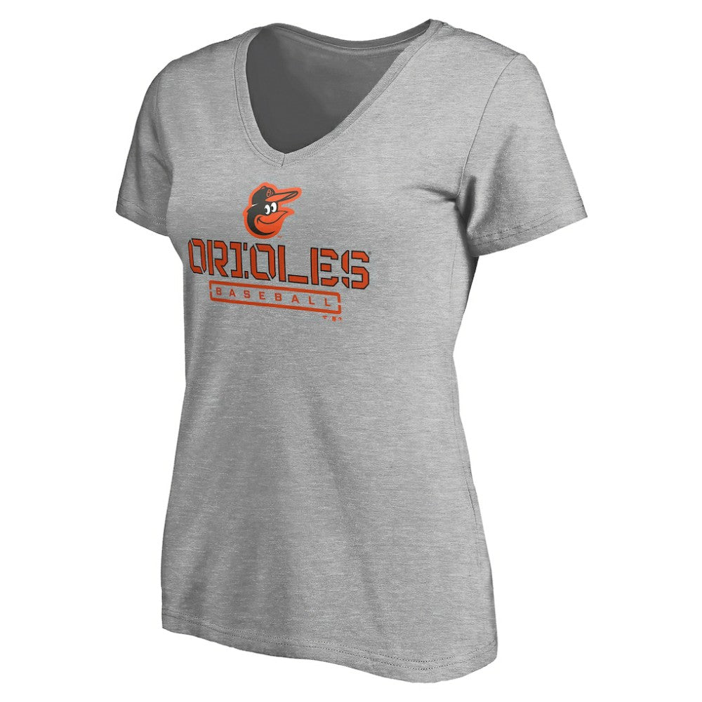 Baltimore Orioles Women's Evanston Stencil V-Neck T-Shirt - Gray - MLB Sale