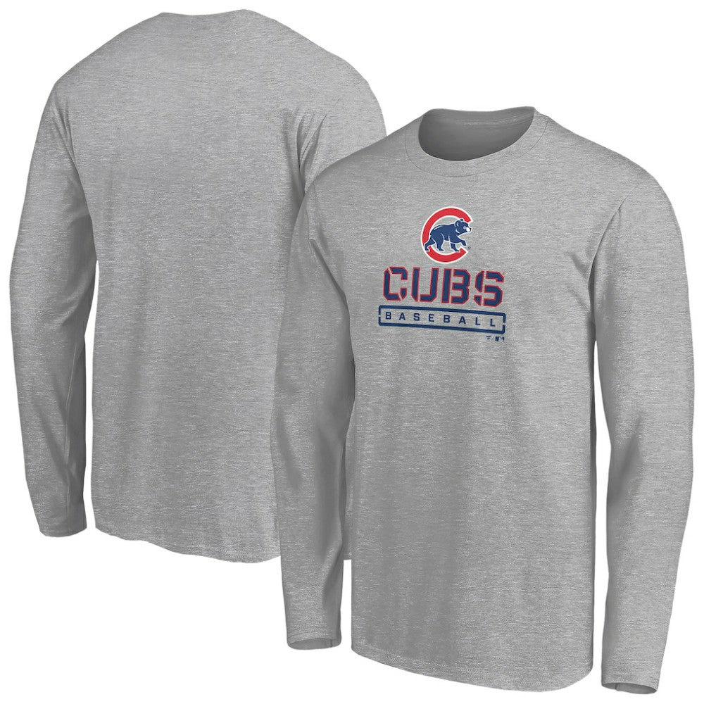 Chicago Cubs Evanston Stencil Long Sleeve T-Shirt - Gray - MLB Sale