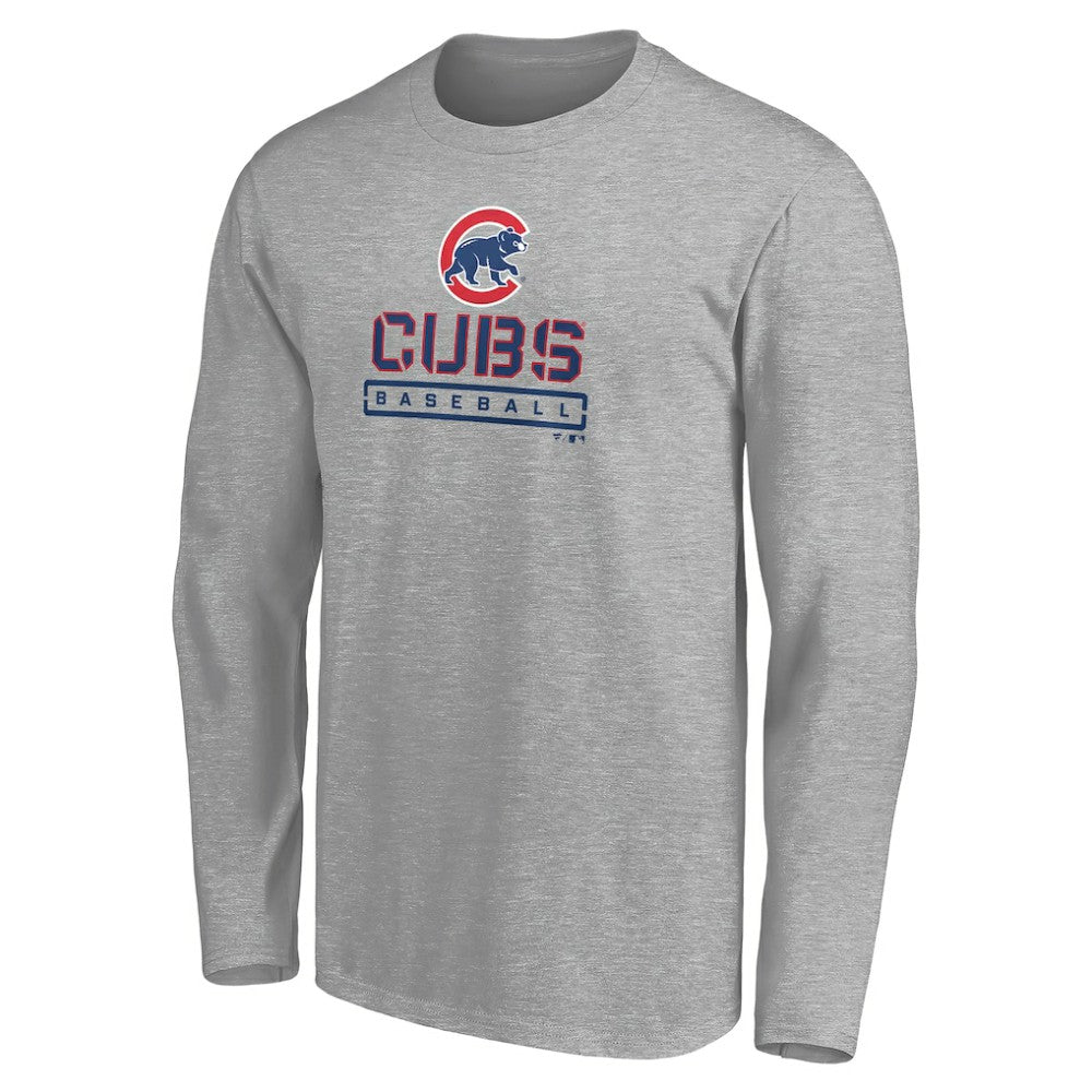 Chicago Cubs Evanston Stencil Long Sleeve T-Shirt - Gray - MLB Sale