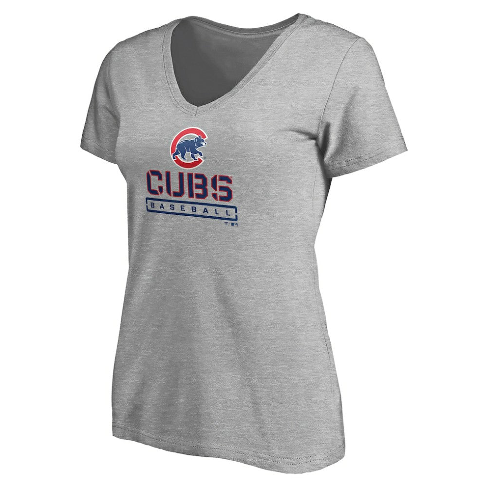 Chicago Cubs Women's Evanston Stencil V-Neck T-Shirt - Gray - MLB Online