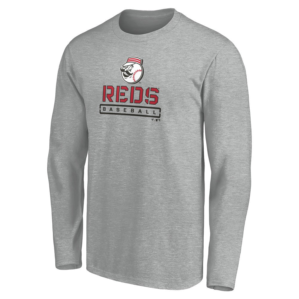 Cincinnati Reds Evanston Stencil Long Sleeve T-Shirt - Gray - MLB Online