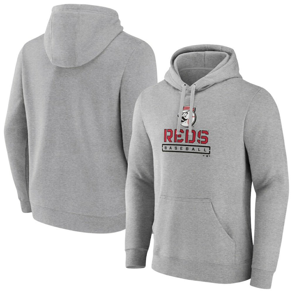 Cincinnati Reds Evanston Stencil Pullover Hoodie - Gray - MLB Sale