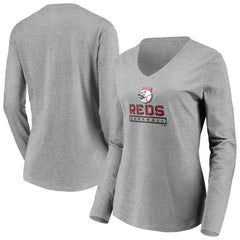 Cincinnati Reds Women's Evanston Stencil Long Sleeve V-Neck T-Shirt - Gray - MLB Online