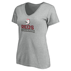 Cincinnati Reds Women's Evanston Stencil V-Neck T-Shirt - Gray - MLB Discount