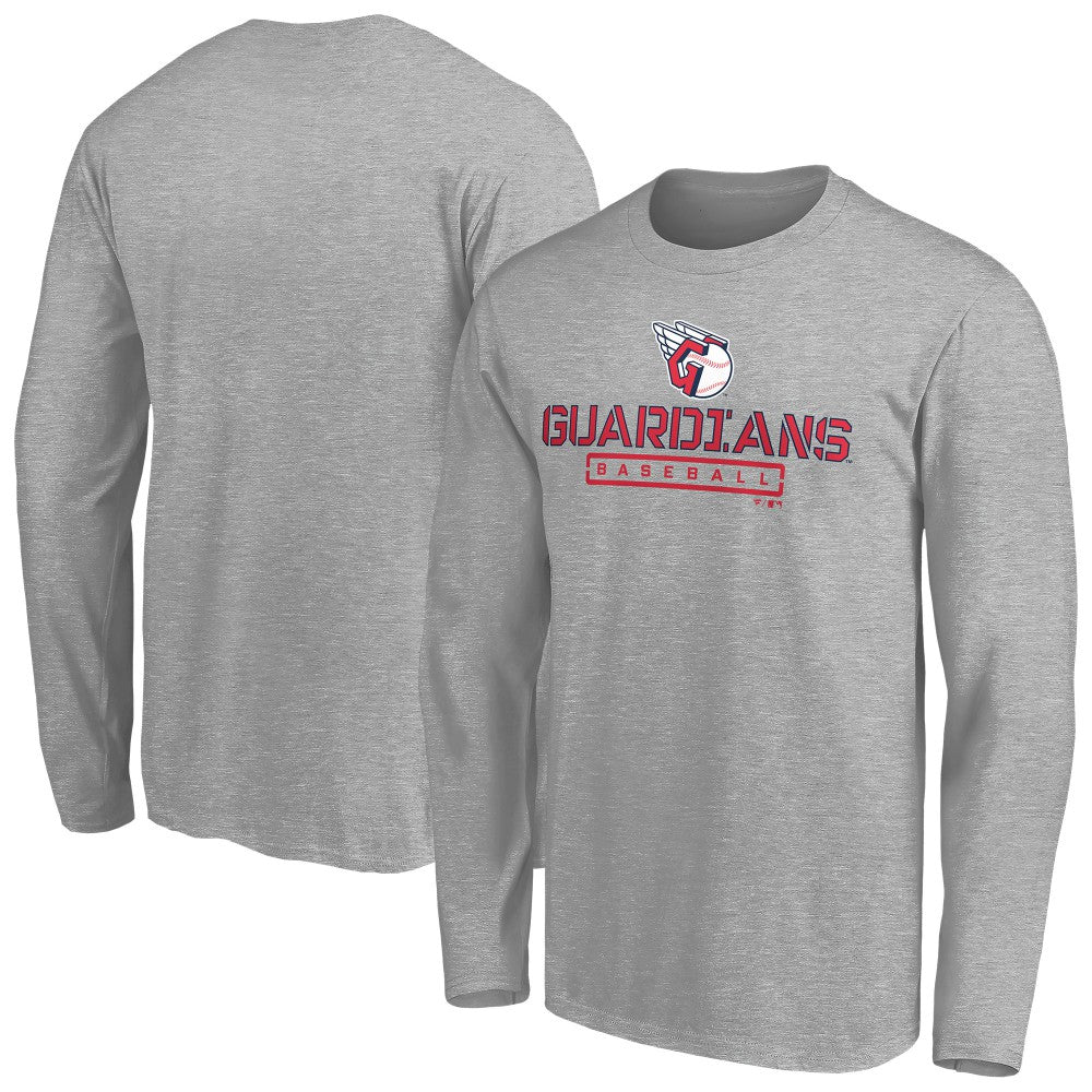 Cleveland Guardians Evanston Stencil Long Sleeve T-Shirt - Gray - MLB Lifestyle