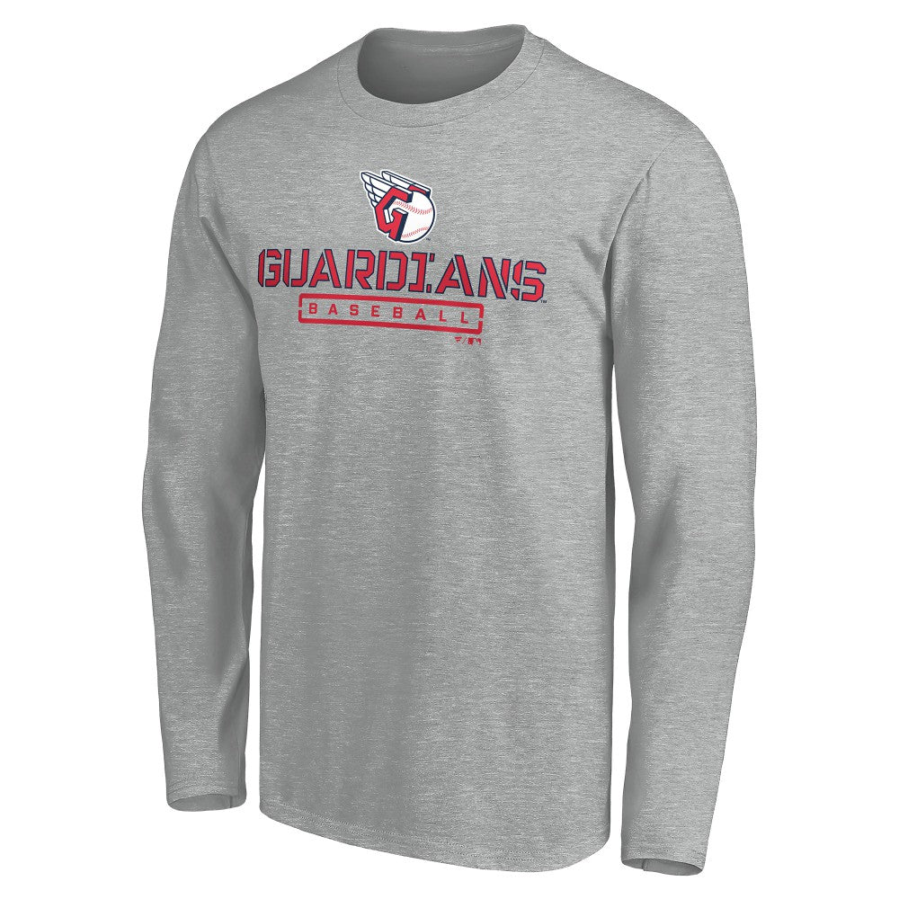 Cleveland Guardians Evanston Stencil Long Sleeve T-Shirt - Gray - MLB Lifestyle
