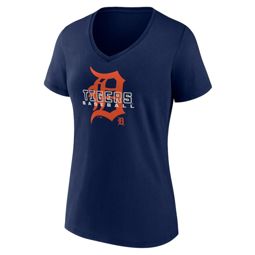 Detroit Tigers Women's Stellar V-Neck T-Shirt - Navy - MLB Discount