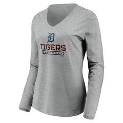 Detroit Tigers Women's Evanston Stencil Long Sleeve V-Neck T-Shirt - Gray - MLB Lifestyle