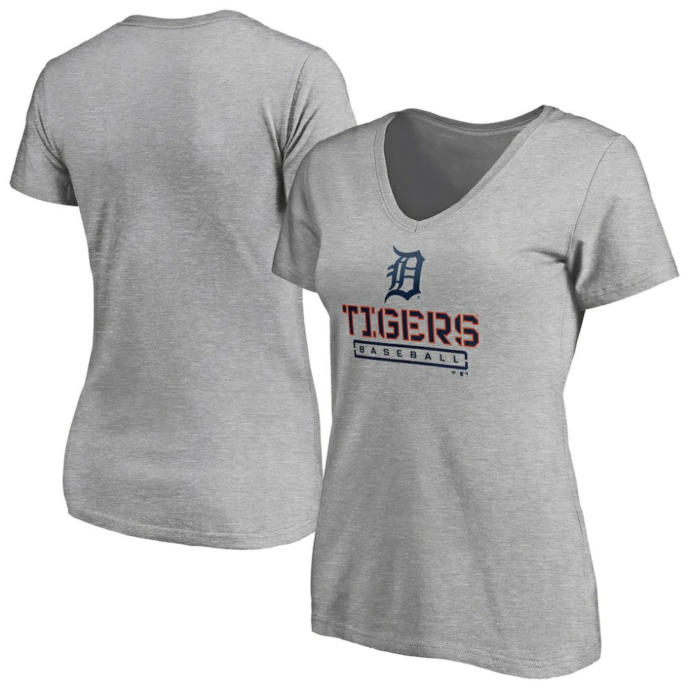Detroit Tigers Women's Evanston Stencil V-Neck T-Shirt - Gray - MLB on Sale