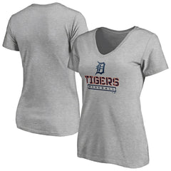 Detroit Tigers Women's Evanston Stencil V-Neck T-Shirt - Gray - MLB on Sale