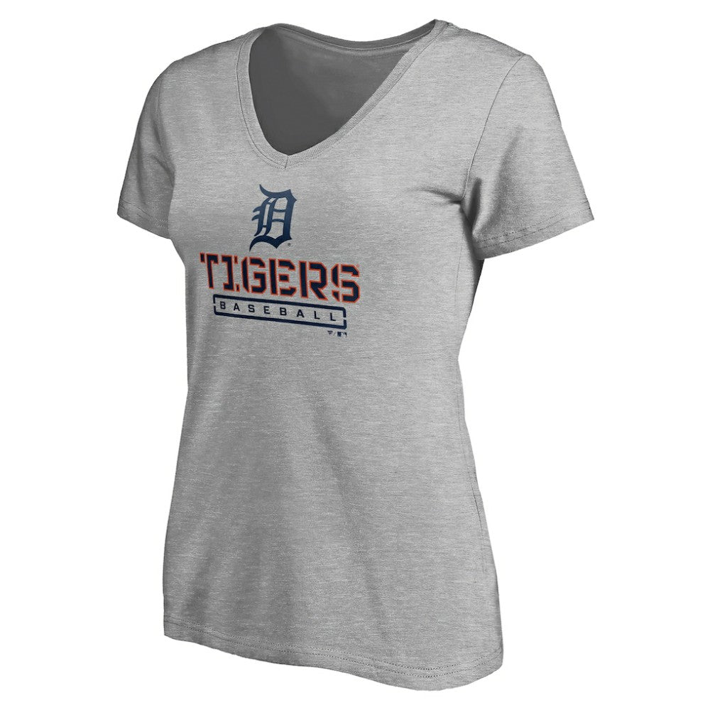 Detroit Tigers Women's Evanston Stencil V-Neck T-Shirt - Gray - MLB on Sale