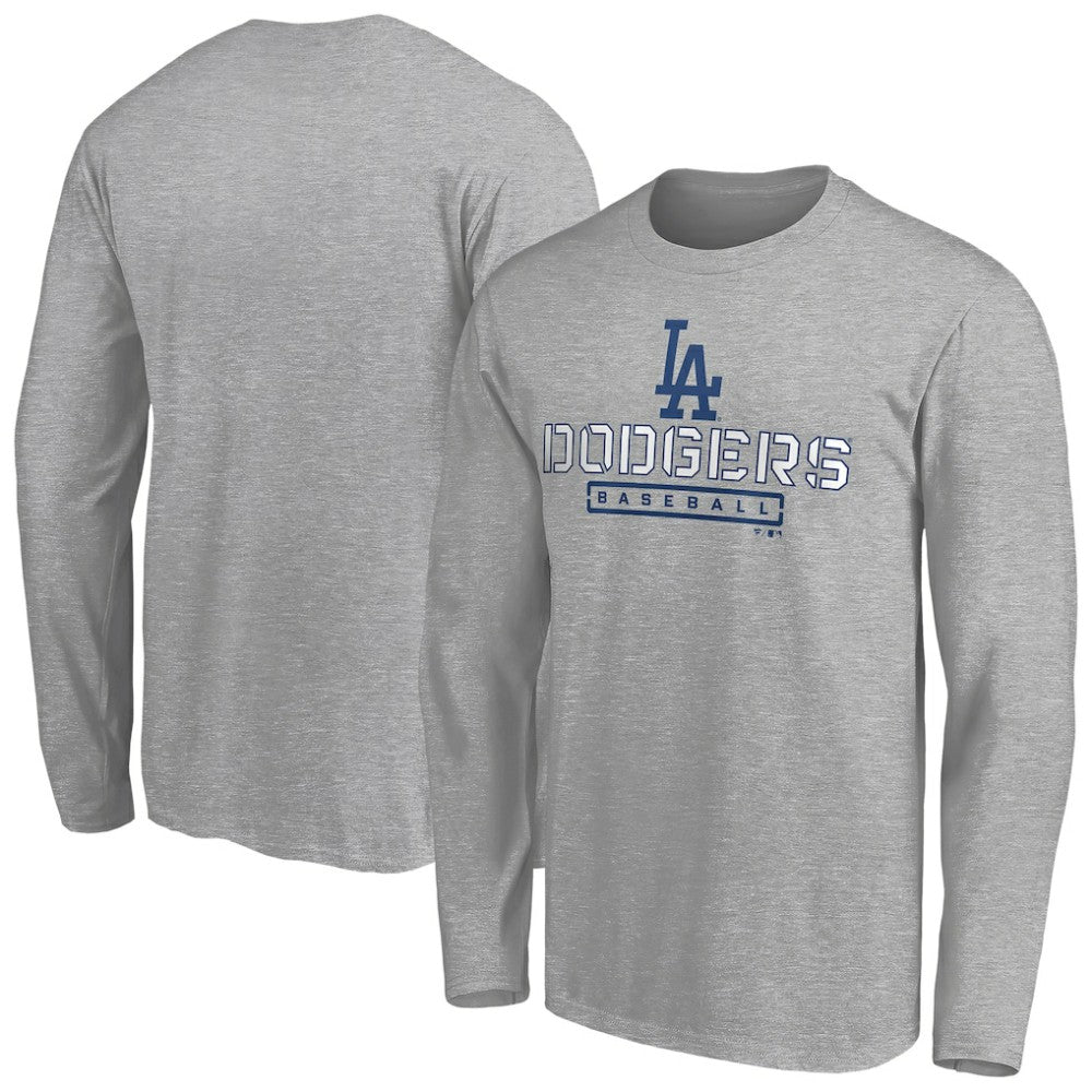 Los Angeles Dodgers Evanston Stencil Long Sleeve T-Shirt - Gray - MLB Discount