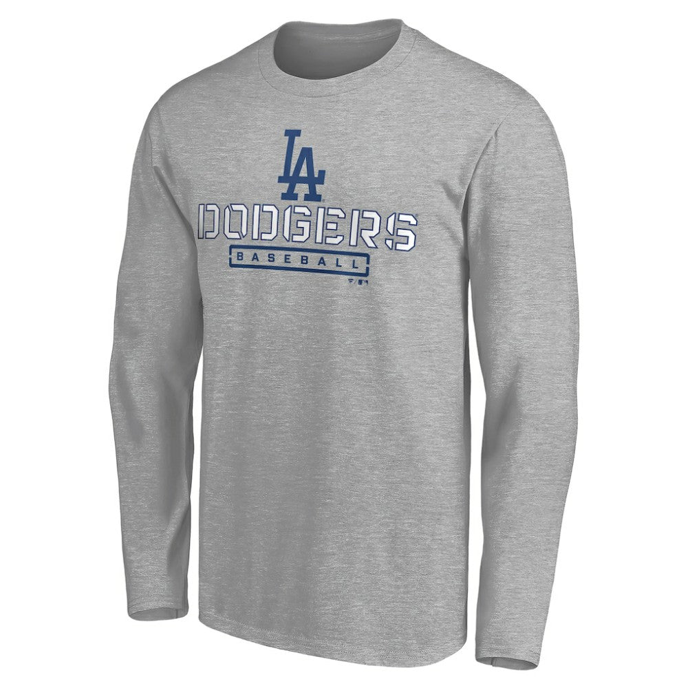 Los Angeles Dodgers Evanston Stencil Long Sleeve T-Shirt - Gray - MLB Discount