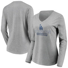 Los Angeles Dodgers Women's Evanston Stencil Long Sleeve V-Neck T-Shirt - Gray - MLB Discount