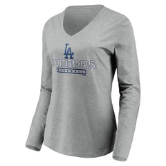 Los Angeles Dodgers Women's Evanston Stencil Long Sleeve V-Neck T-Shirt - Gray - MLB Discount