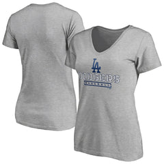 Los Angeles Dodgers Women's Evanston Stencil V-Neck T-Shirt - Gray - MLB Lifestyle