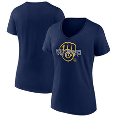 Milwaukee Brewers Women's Stellar V-Neck T-Shirt - Navy - MLB on Sale