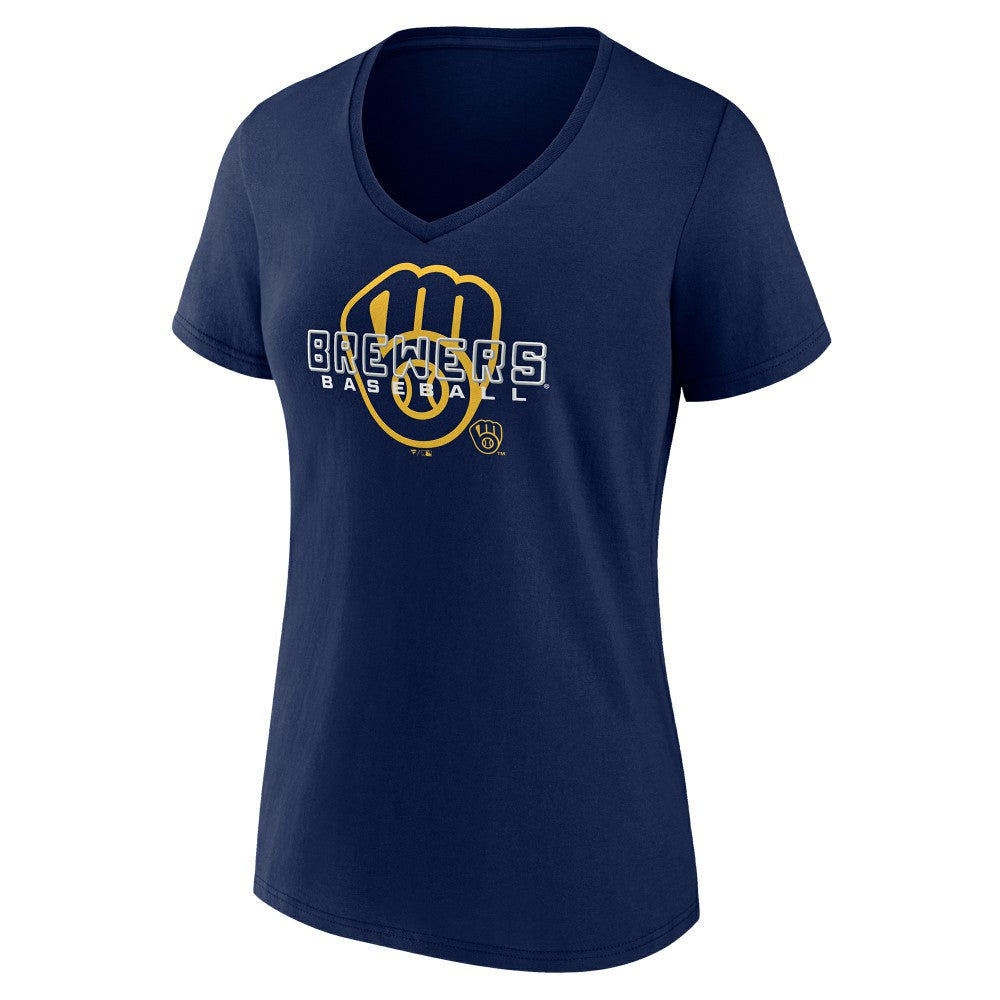 Milwaukee Brewers Women's Stellar V-Neck T-Shirt - Navy - MLB on Sale