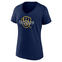 Milwaukee Brewers Women's Stellar V-Neck T-Shirt - Navy - MLB on Sale