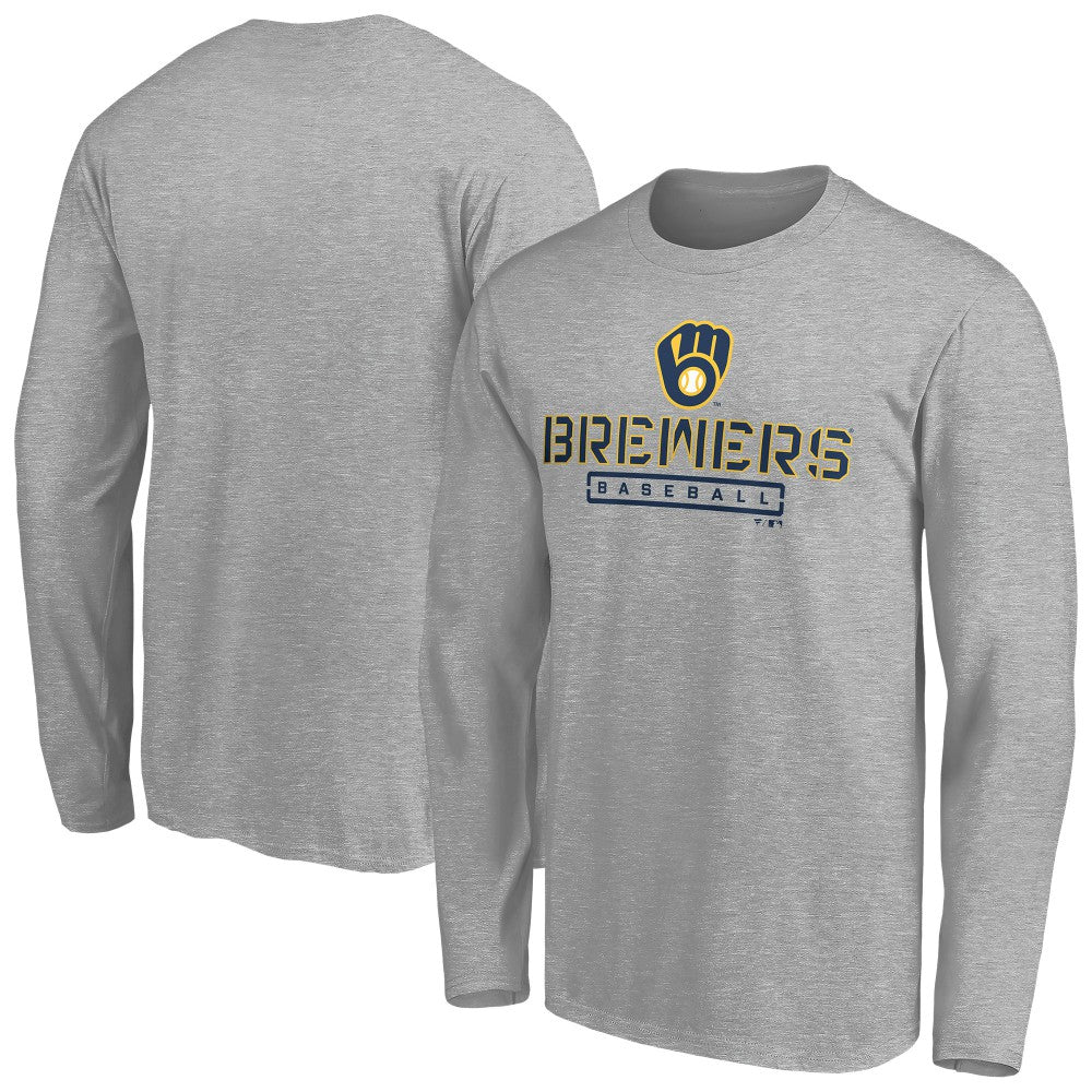 Milwaukee Brewers Evanston Stencil Long Sleeve T-Shirt - Gray - MLB Online