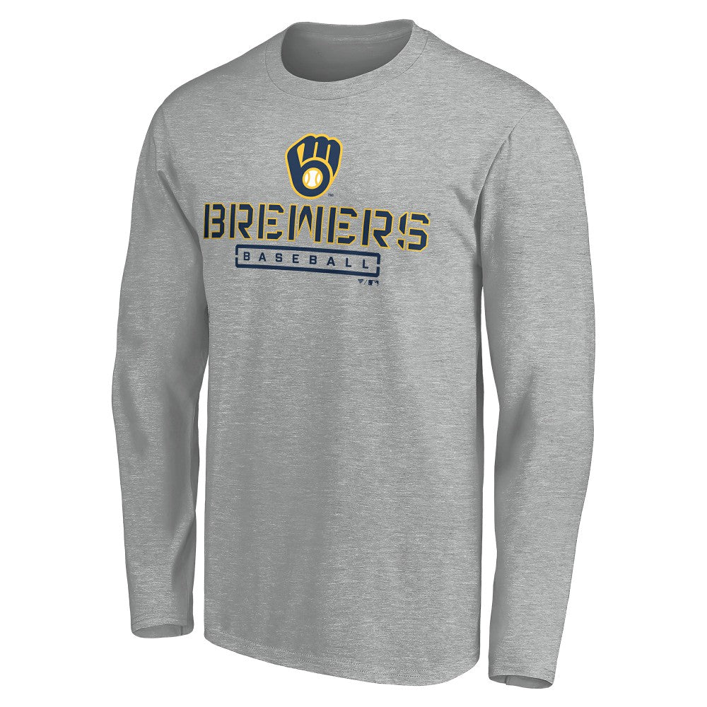 Milwaukee Brewers Evanston Stencil Long Sleeve T-Shirt - Gray - MLB Online