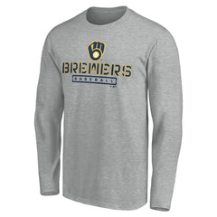 Milwaukee Brewers Evanston Stencil Long Sleeve T-Shirt - Gray - MLB Online