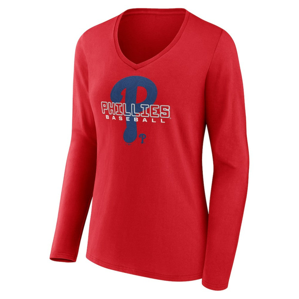 Philadelphia Phillies Women's Stellar Long Sleeve V-Neck T-Shirt - Red - MLB Discount