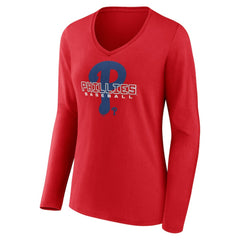 Philadelphia Phillies Women's Stellar Long Sleeve V-Neck T-Shirt - Red - MLB Discount