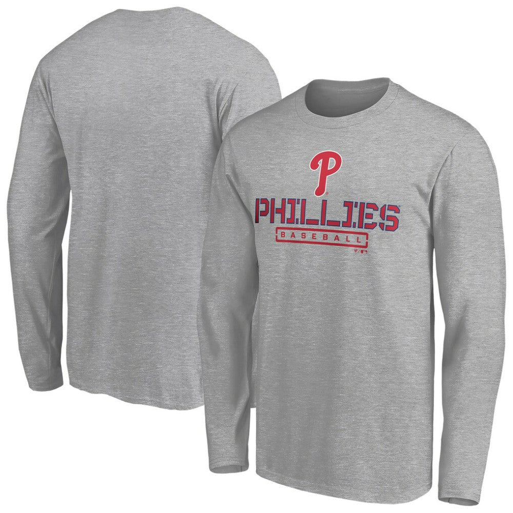 Philadelphia Phillies Evanston Stencil Long Sleeve T-Shirt - Gray - MLB Lifestyle