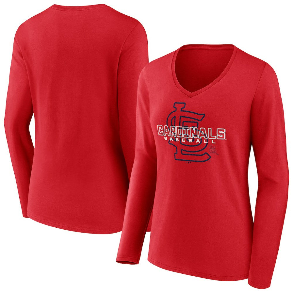 St. Louis Cardinals Women's Stellar Long Sleeve V-Neck T-Shirt - Red - MLB Online