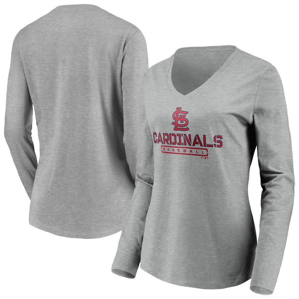 St. Louis Cardinals Women's Evanston Stencil Long Sleeve V-Neck T-Shirt - Gray - MLB Online