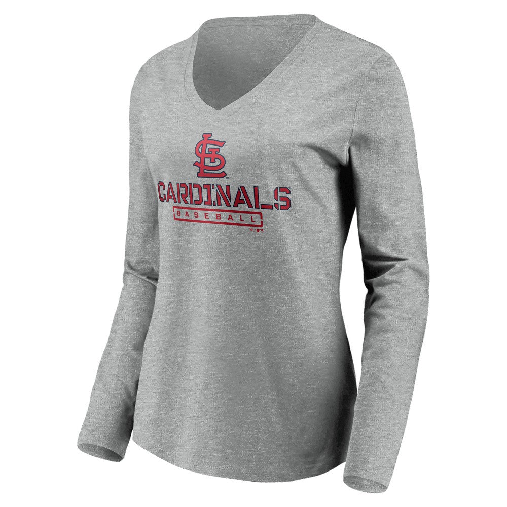 St. Louis Cardinals Women's Evanston Stencil Long Sleeve V-Neck T-Shirt - Gray - MLB Online