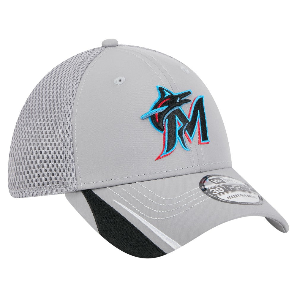Miami Marlins New Era Linear 39THIRTY Flex Hat - Gray - New Era Lifestyle