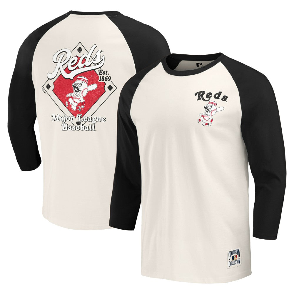 Cincinnati Reds Darius Rucker Collection by Fanatics Cooperstown Collection Raglan 3/4-Sleeve T-Shirt - White - Fanatics Lifestyle