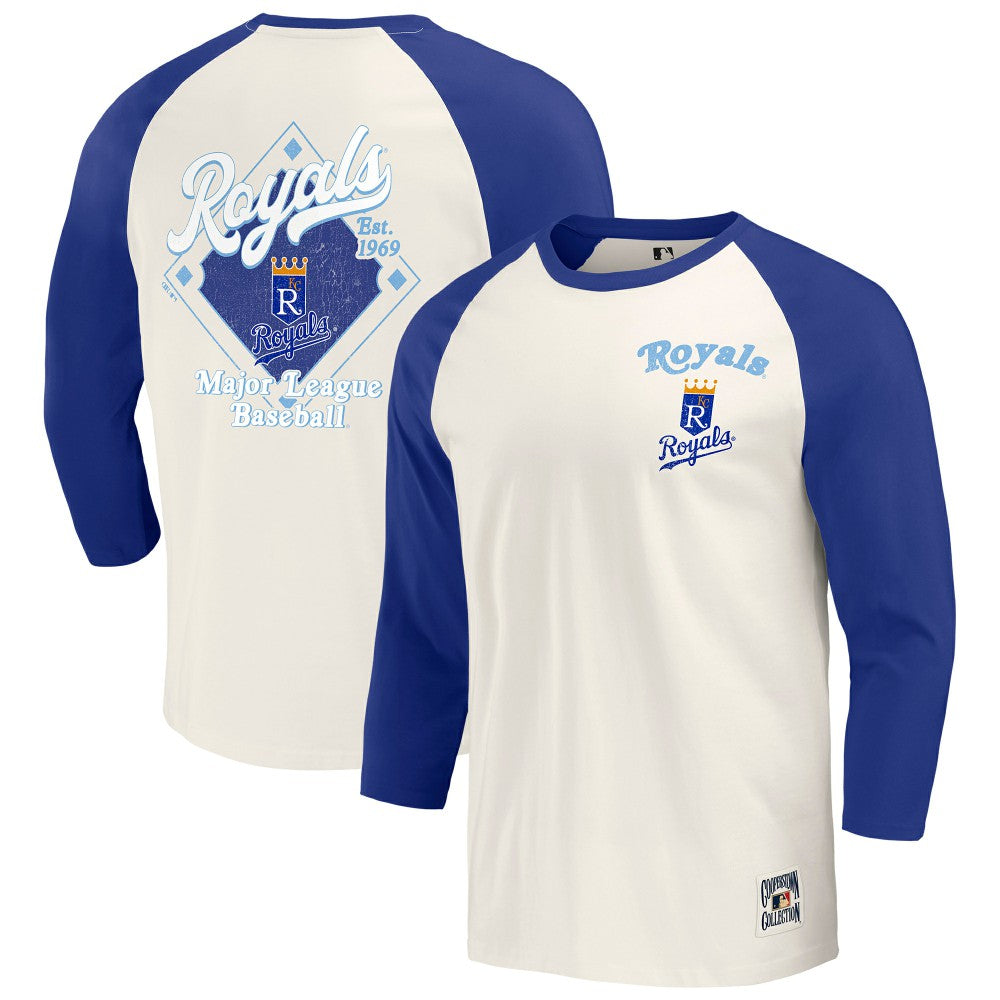 Kansas City Royals Darius Rucker Collection by Fanatics Cooperstown Collection Raglan 3/4-Sleeve T-Shirt - Royal/White - Fanatics Discount
