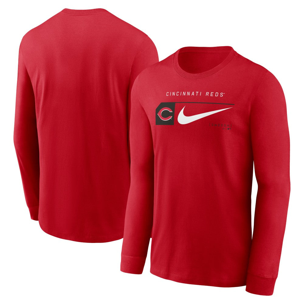 Cincinnati Reds Nike Local Logo Swoosh Lockup Long Sleeve T-Shirt - Red - Nike Lifestyle