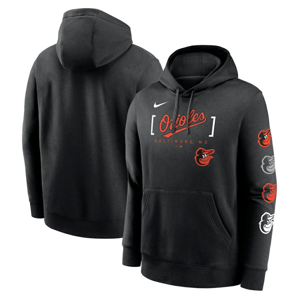 Baltimore Orioles Nike Club Stack Pullover Hoodie - Black - Nike Sale